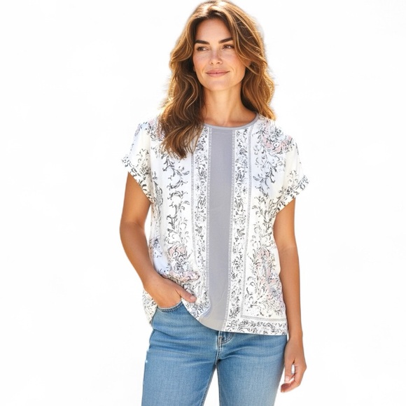 Carmen Marc Valvo Tops - Carmen Marc Valvo – Women’s Floral Print Short Sleeve Blouse, Size XS